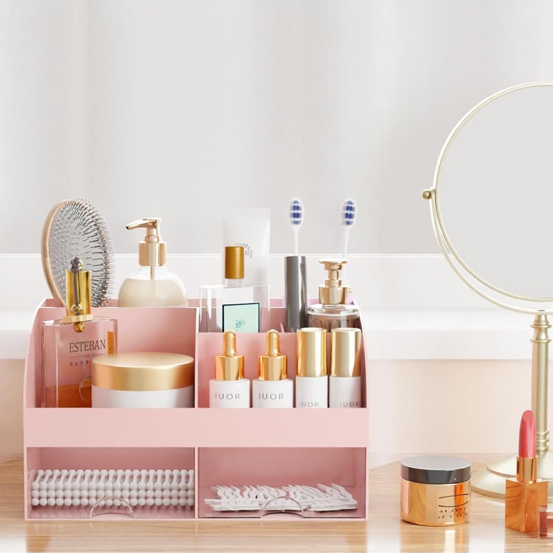 COMFYROOM Makeup Organizer with Drawers, Cosmetic Storage for Dresser Vanity and Bathroom Countertop, Beauty Holder for Lipstick Brush, Skincare Organizer for Vanity, Cosmetic Display Case (Pink-2Pack) - Image 4